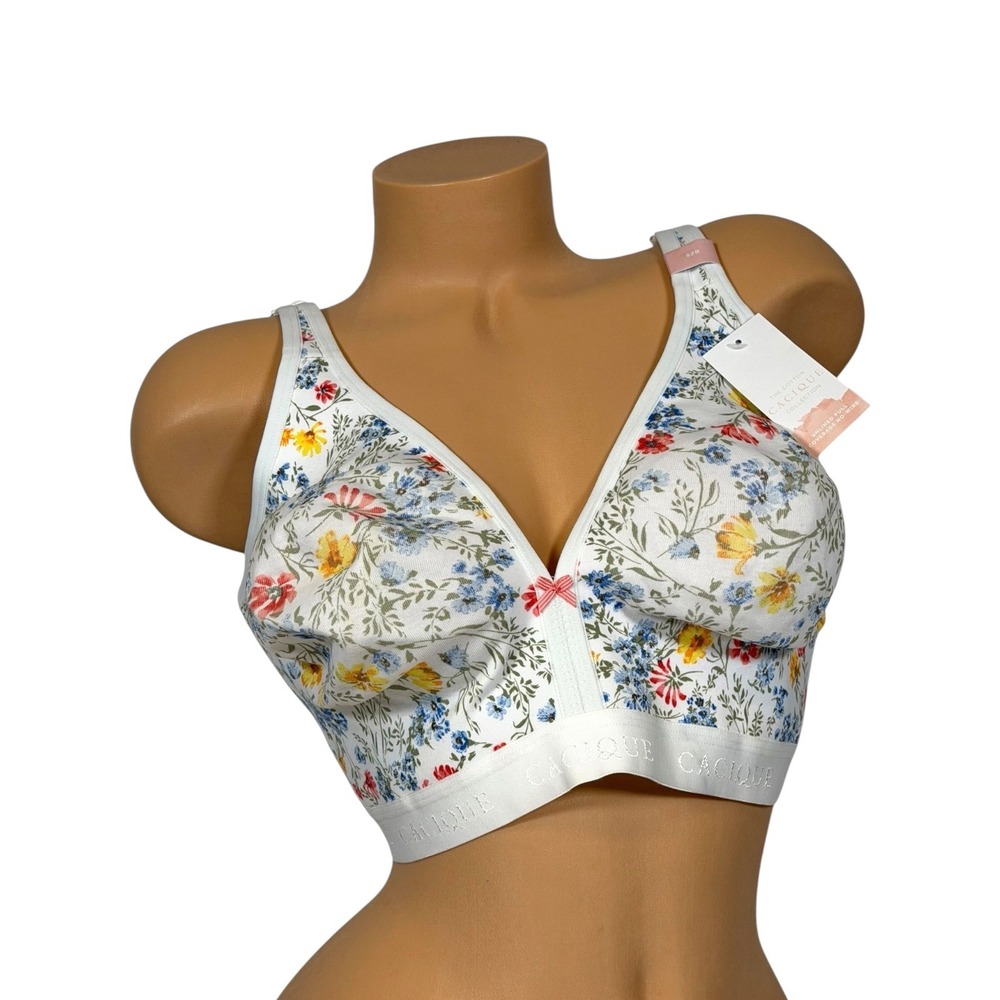 Cacique Women's Floral Unlined‎ Full Coverage No-Wire Bra White 52B